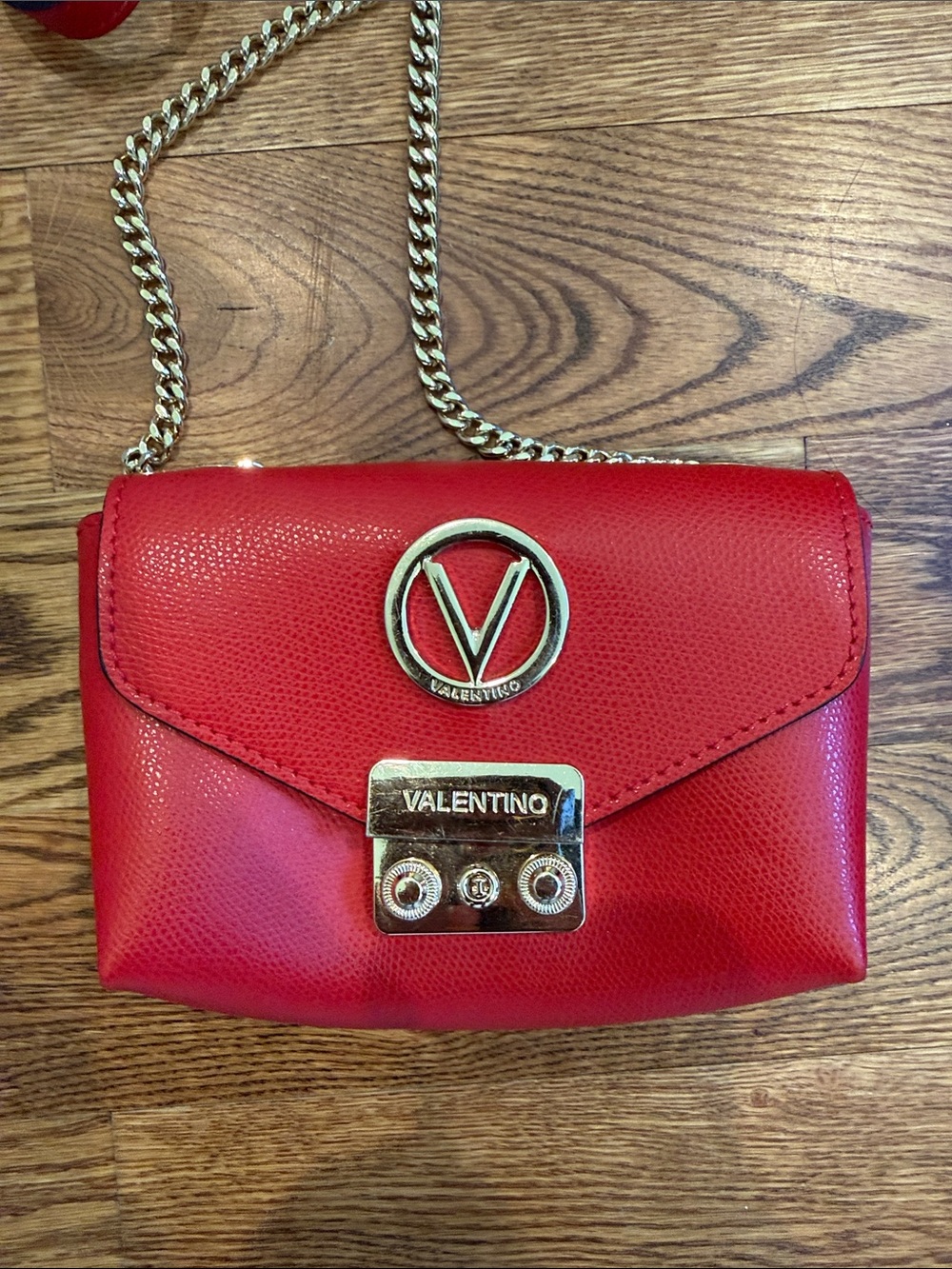 Valentino Red Leather Mini Chain Crossbody with Gold Hardware